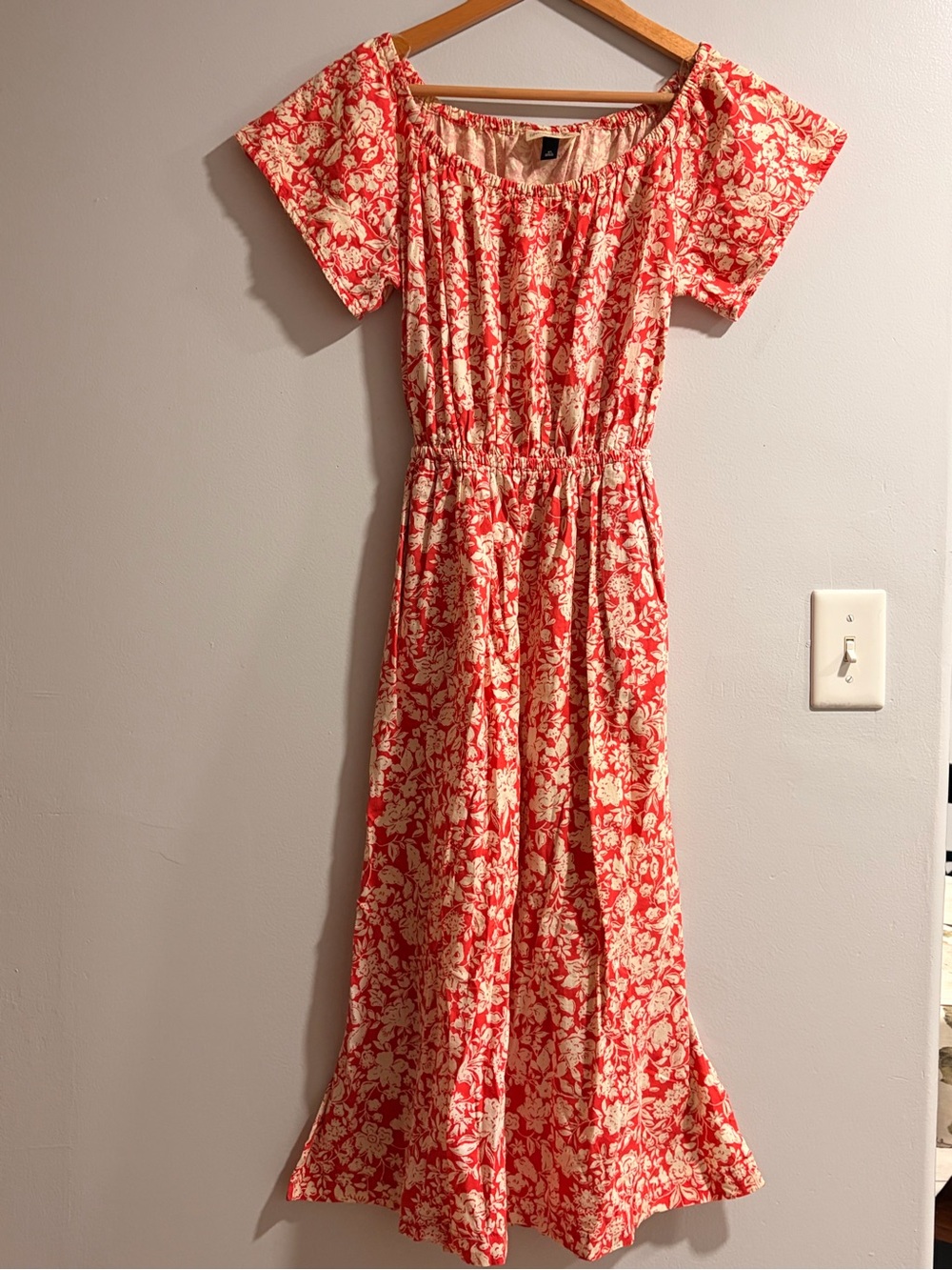 Universal Thread Coral and Cream Floral Off-Shoulder Dress